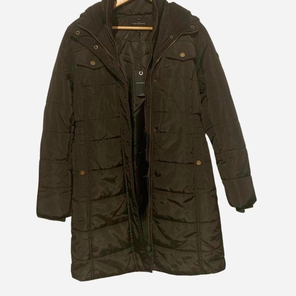 Lucky Brand Puffer Coat Women Small‎ Army Green New Quilted Hooded Parka Jacket